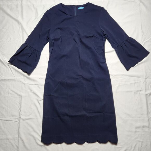 J McLaughlin Womens 6 Elle 3/4 Bell Sleeve Scalloped Hem Dress Navy - Picture 1 of 9
